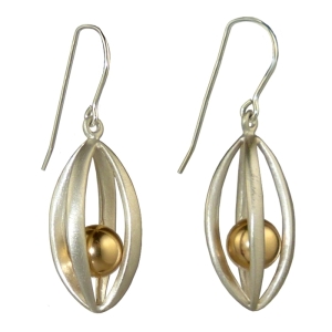 Betsy Frost Design Handmade Sterling Silver 925 Earrings Ball & Cage Gold