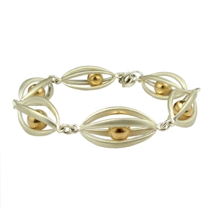 Betsy Frost Design Handmade Sterling Silver 925 Bracelet Ball & Cage Gold Ball